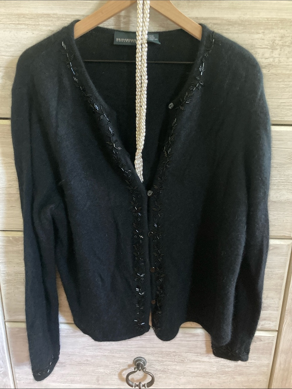 Bridgetown Collection Angora Rabit Hair Embellished Beaded Button Down Sweater L